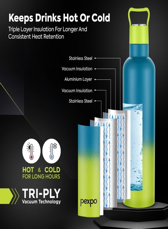 Pexpo Oscar Thermosteel Water Bottle, Hot and Cold for Hours, Vacuum Insulated ISI Certified Flask, Steel Water Bottle for Kids | Office | Workout | Travelling | (Blue & Yellow Ombre, 500ml) - Image 3